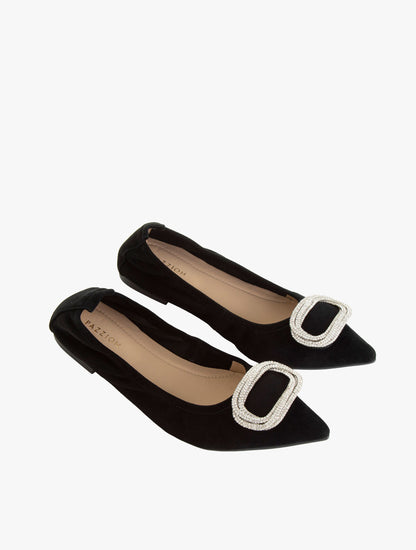 Pazzion Women's Harper Gold Buckled Pointed-Toe Flats - Black