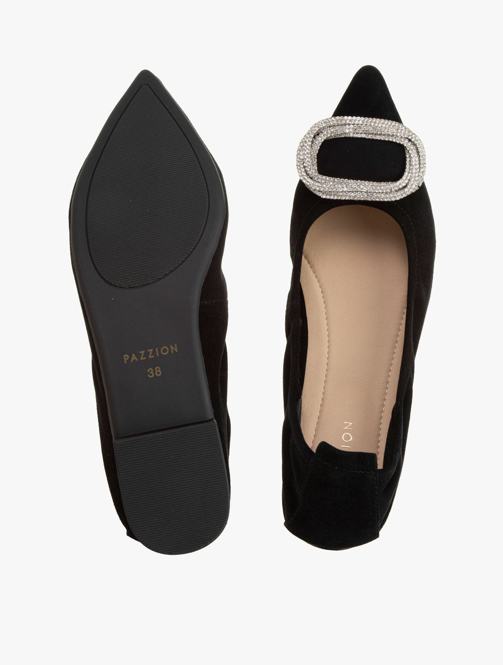 Pazzion Women's Harper Gold Buckled Pointed-Toe Flats - Black
