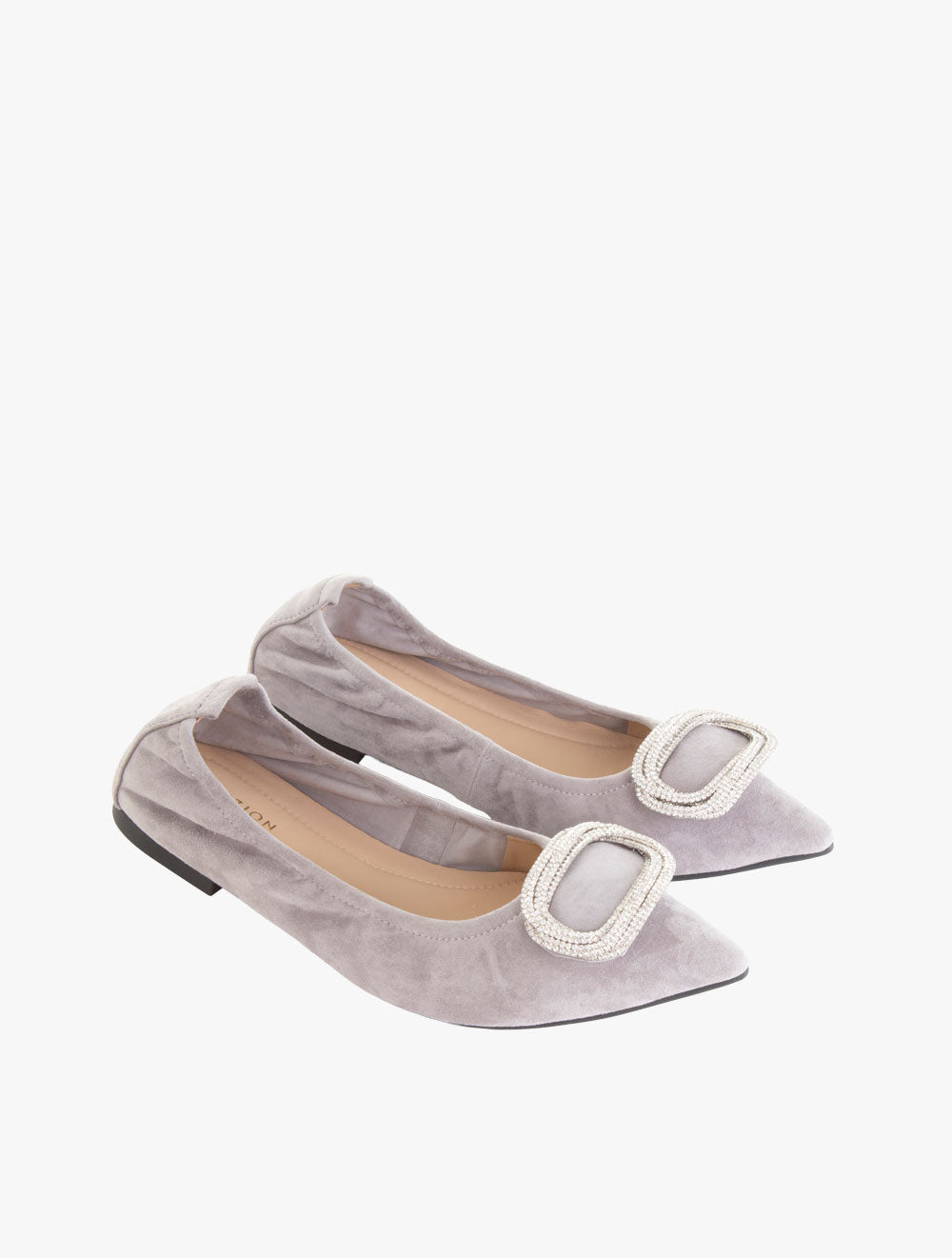 Pazzion Women's Harper Gold Buckled Pointed-Toe Flats - Grey