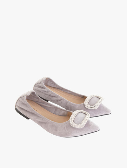 Pazzion Women's Harper Gold Buckled Pointed-Toe Flats - Grey