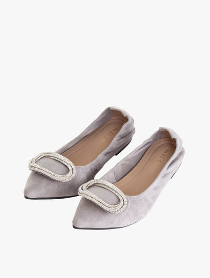 Pazzion Women's Harper Gold Buckled Pointed-Toe Flats - Grey