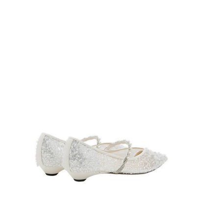 Jemima Embellished Mesh Pointed Toe Flats - White