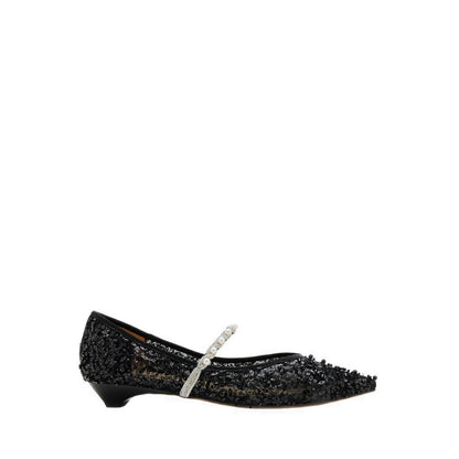 Jemima Embellished Mesh Pointed Toe Flats - Black