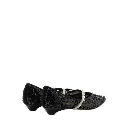 Jemima Embellished Mesh Pointed Toe Flats - Black