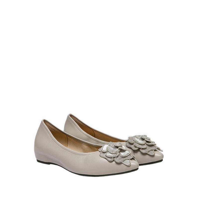 Pazzion Women's Jovena Floral Embellished Leather Pointed Flats - Grey