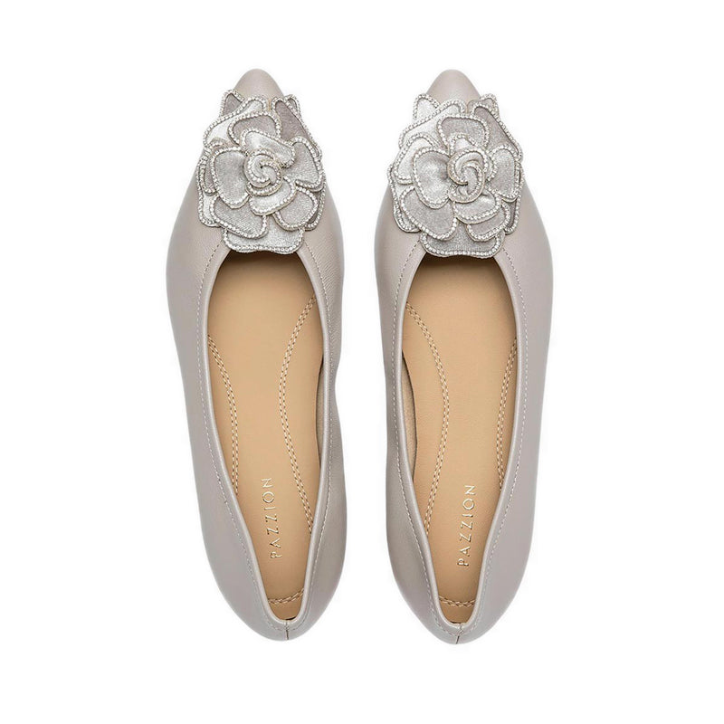 Pazzion Women's Jovena Floral Embellished Leather Pointed Flats - Grey