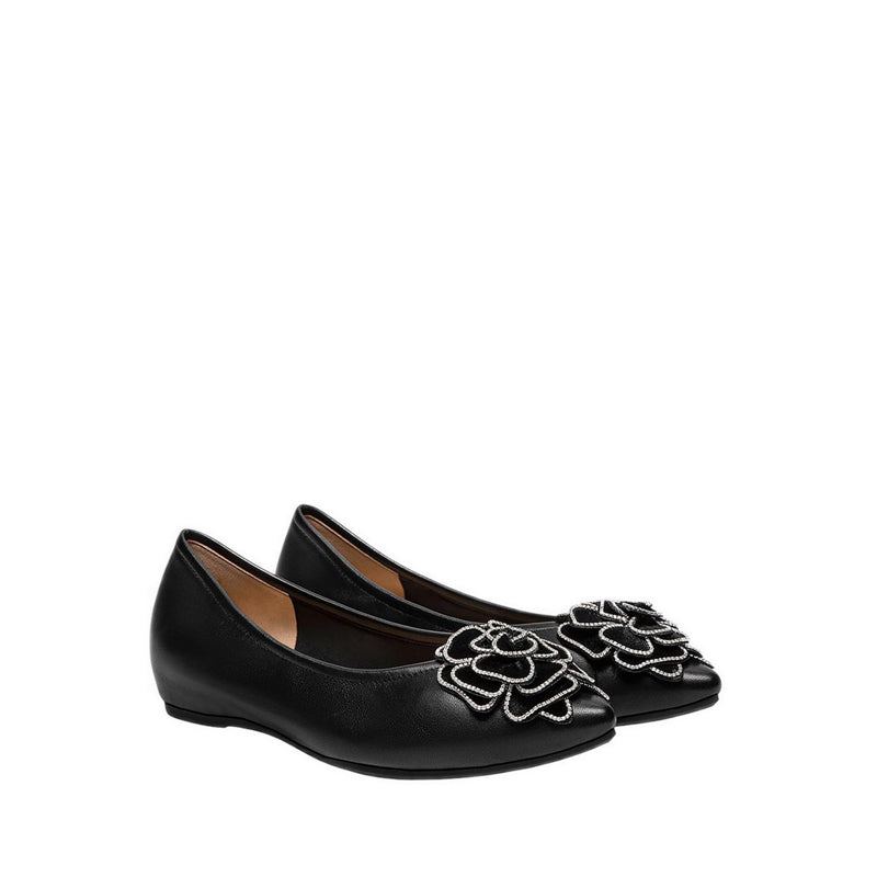 Pazzion Women's Jovena Floral Embellished Leather Pointed Flats - Black