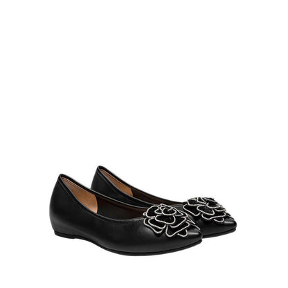 Pazzion Women's Jovena Floral Embellished Leather Pointed Flats - Black