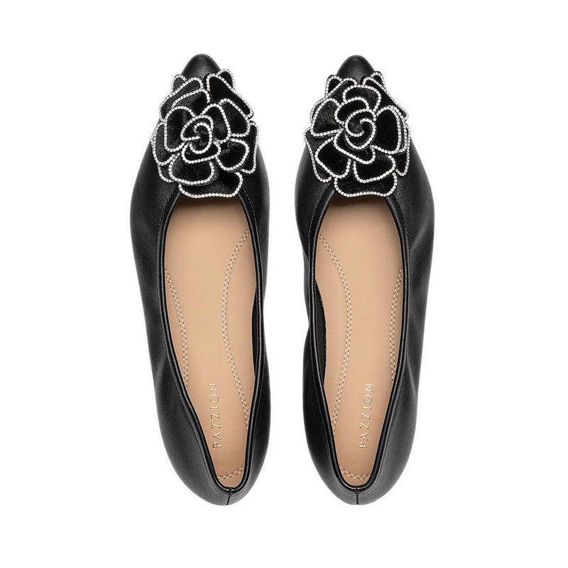 Pazzion Women's Jovena Floral Embellished Leather Pointed Flats - Black