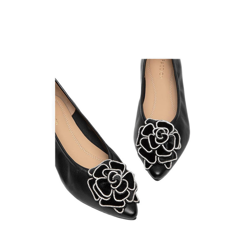 Pazzion Women's Jovena Floral Embellished Leather Pointed Flats - Black