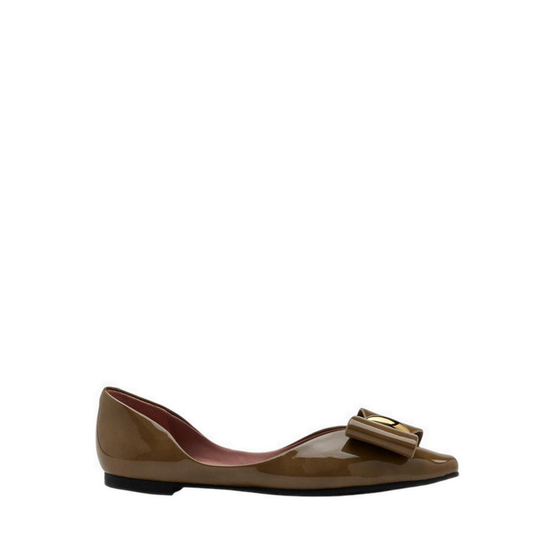 Women's Kara Gold Accented Sculpted Bow Patent Flats - Khaki