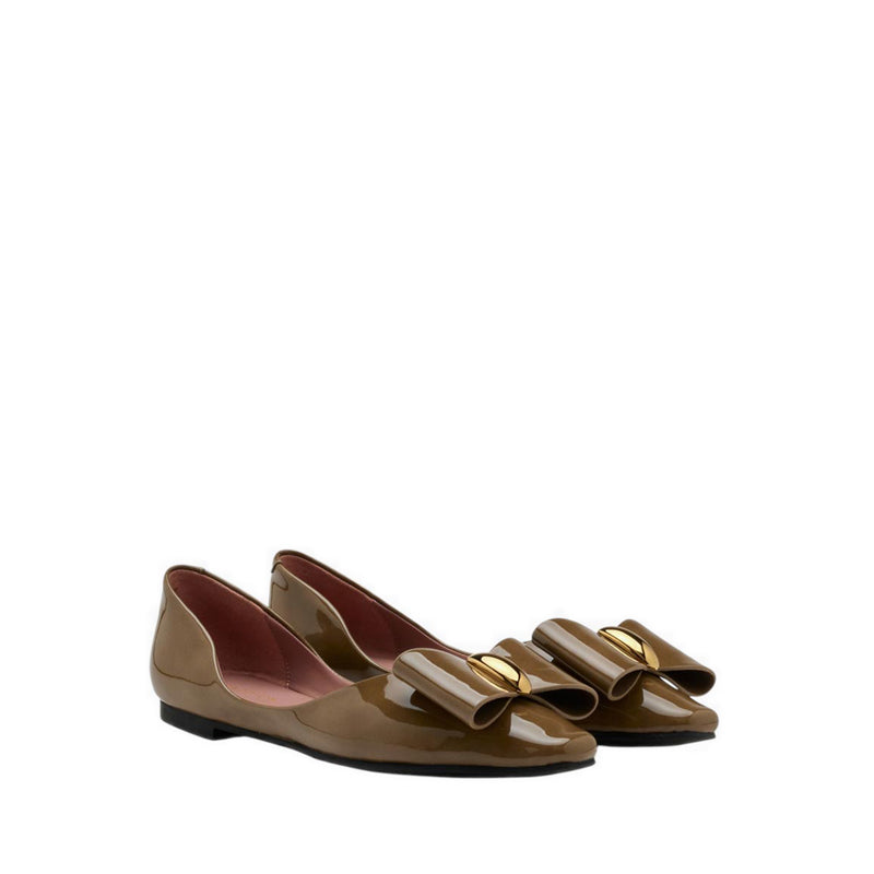 Women's Kara Gold Accented Sculpted Bow Patent Flats - Khaki