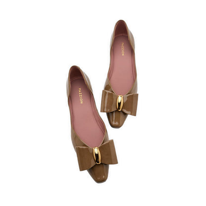 Women's Kara Gold Accented Sculpted Bow Patent Flats - Khaki