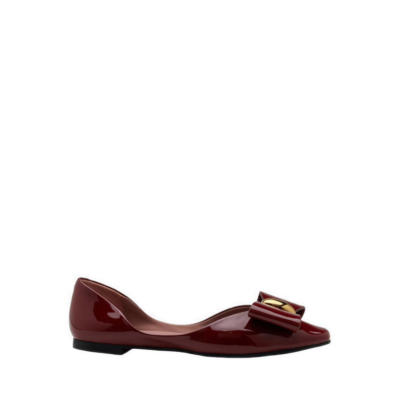 Women's Kara Gold Accented Sculpted Bow Patent Flats - Maroon