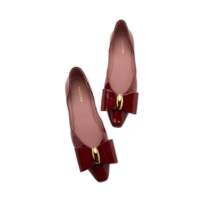 Women's Kara Gold Accented Sculpted Bow Patent Flats - Maroon