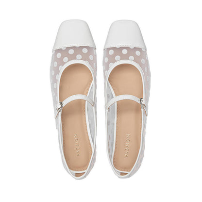 Pazzion Women's Kenzie Polka Dot Mesh Mary Janes - Beige