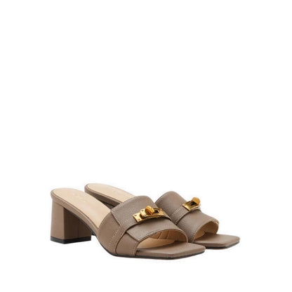 Pazzion Lexley Twist Lock Accent Sandal Heels - Khaki