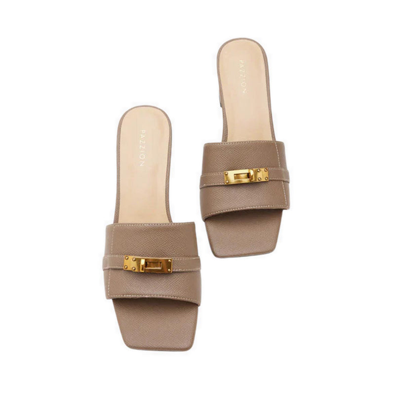 Pazzion Lexley Twist Lock Accent Sandal Heels - Khaki