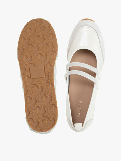 Pazzion Women's Liravelle Double-Strap Suede Mary Janes - White