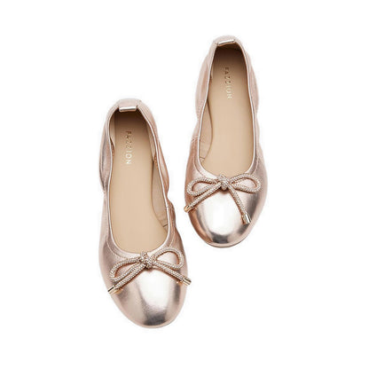 Pazzion Women's Mara Crystal Bow Ballerinas - Champagne
