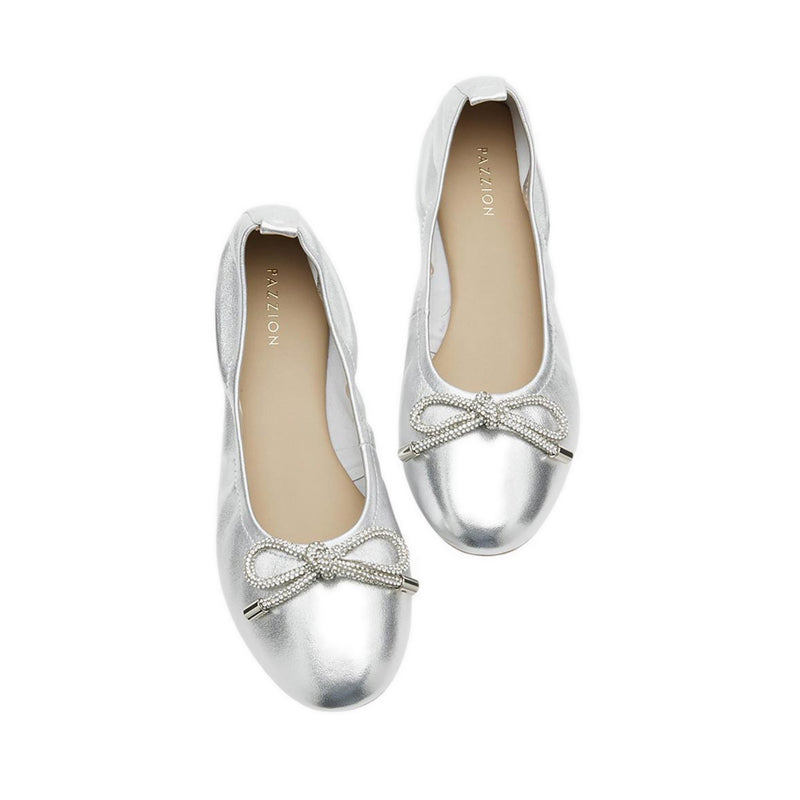 Pazzion Women's Mara Crystal Bow Ballerinas - Silver