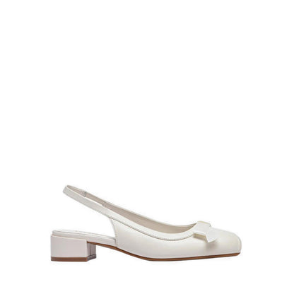 Pazzion Women's Margot Bow Low Leather Slingback Heels - Beige