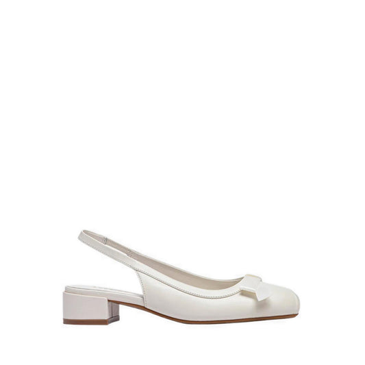 Pazzion Women's Margot Bow Low Leather Slingback Heels - Beige