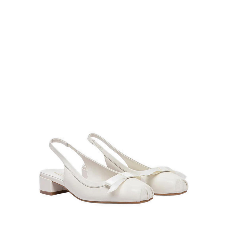 Pazzion Women's Margot Bow Low Leather Slingback Heels - Beige