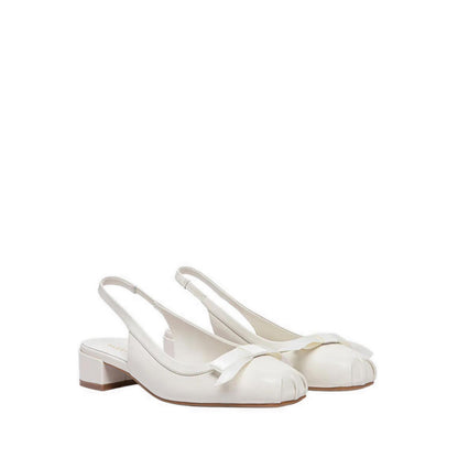 Pazzion Women's Margot Bow Low Leather Slingback Heels - Beige