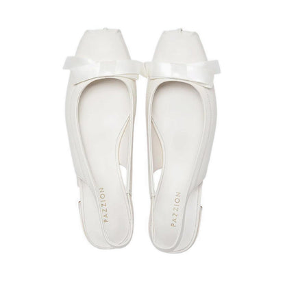 Pazzion Women's Margot Bow Low Leather Slingback Heels - Beige