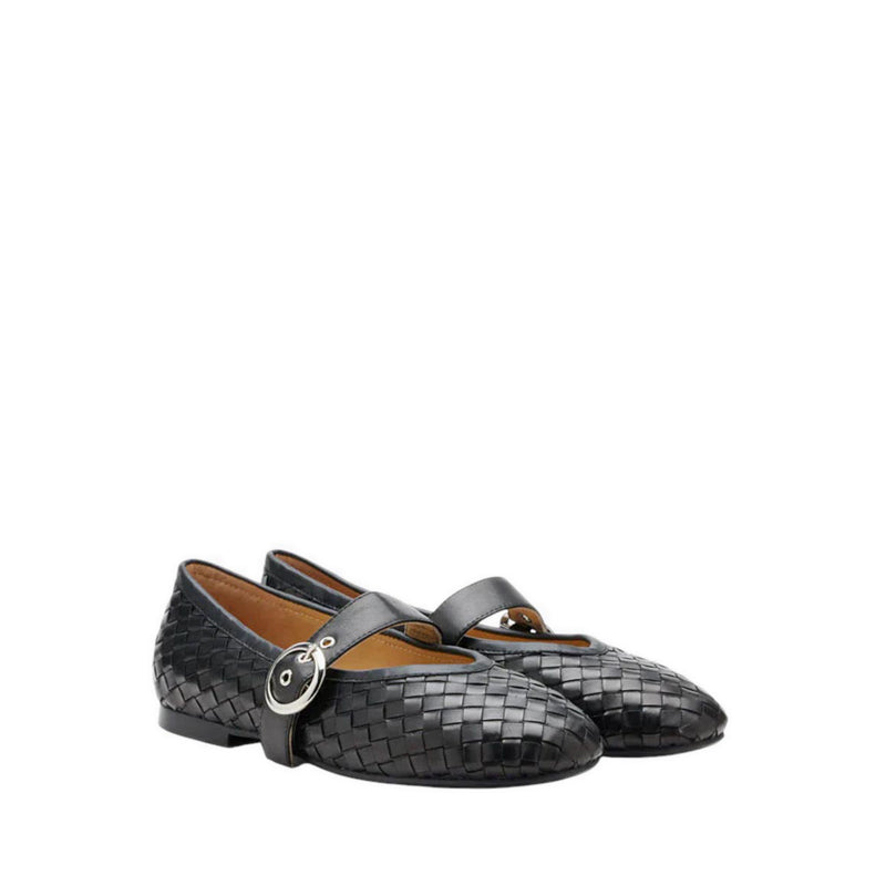 Marin Woven Mary Jane Flats - Black