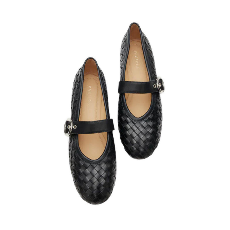 Marin Woven Mary Jane Flats - Black