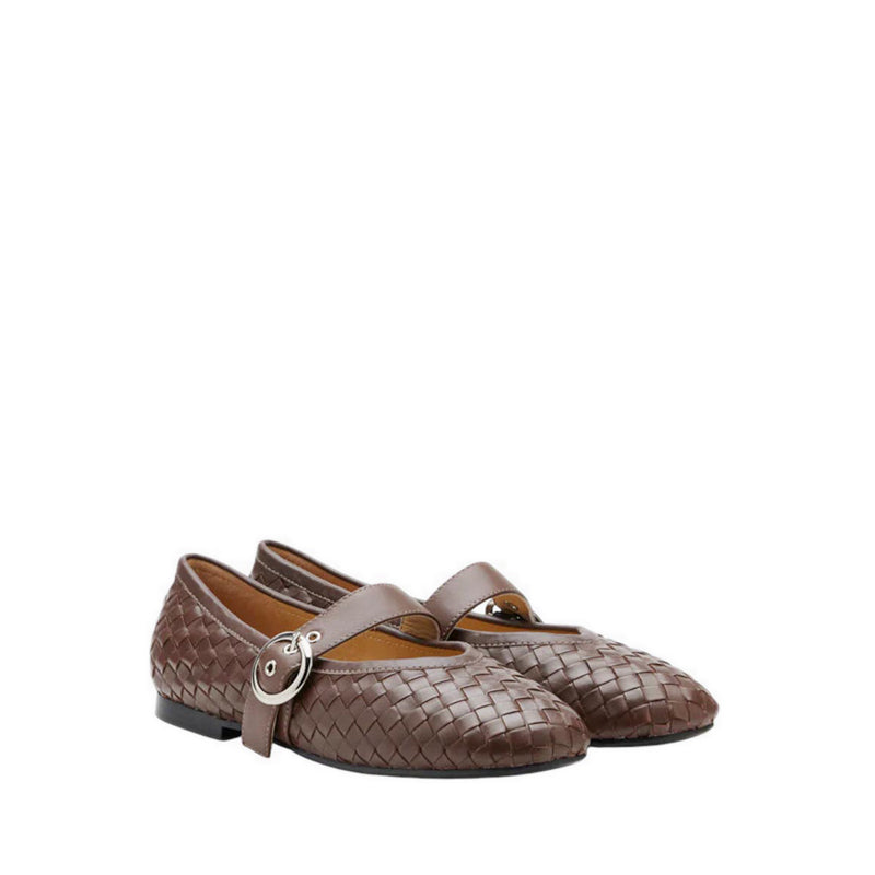 Marin Woven Mary Jane Flats - Brown