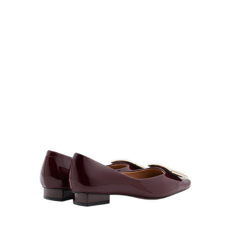 Women's Marlie Buckle Patent Leather Low Heels - Maroon