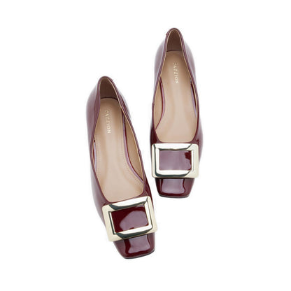 Women's Marlie Buckle Patent Leather Low Heels - Maroon