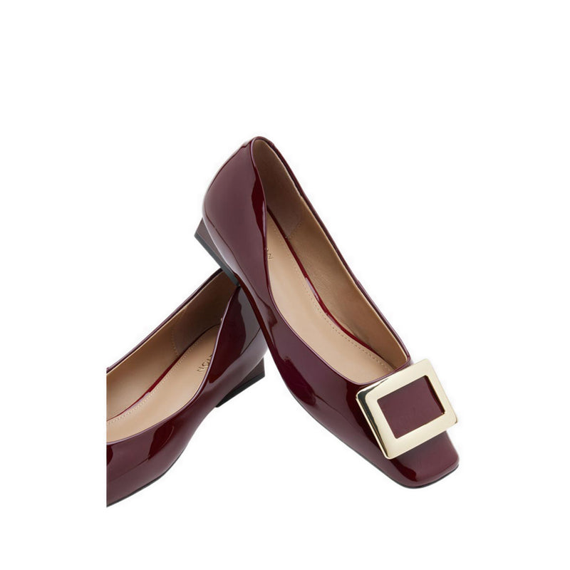 Women's Marlie Buckle Patent Leather Low Heels - Maroon