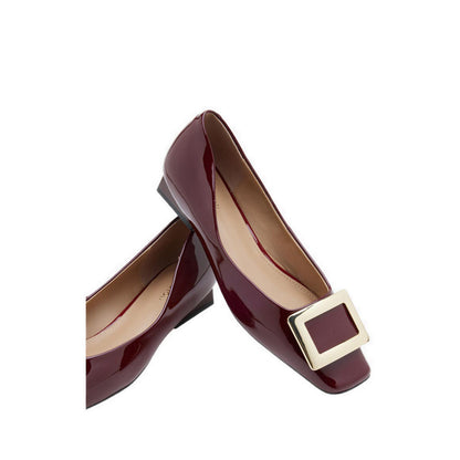 Women's Marlie Buckle Patent Leather Low Heels - Maroon