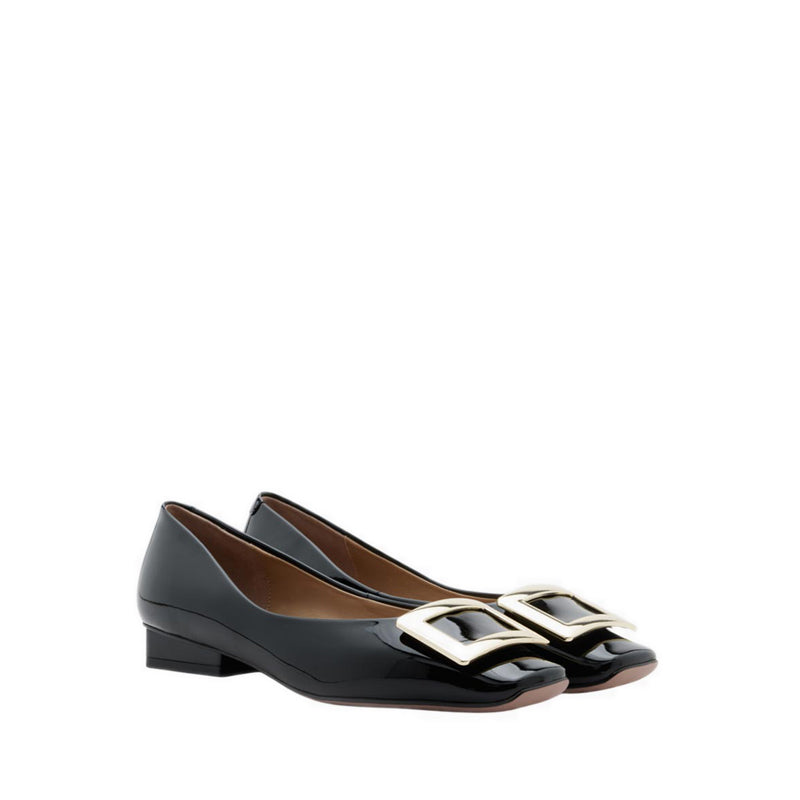 Women's Marlie Buckle Patent Leather Low Heels - Black