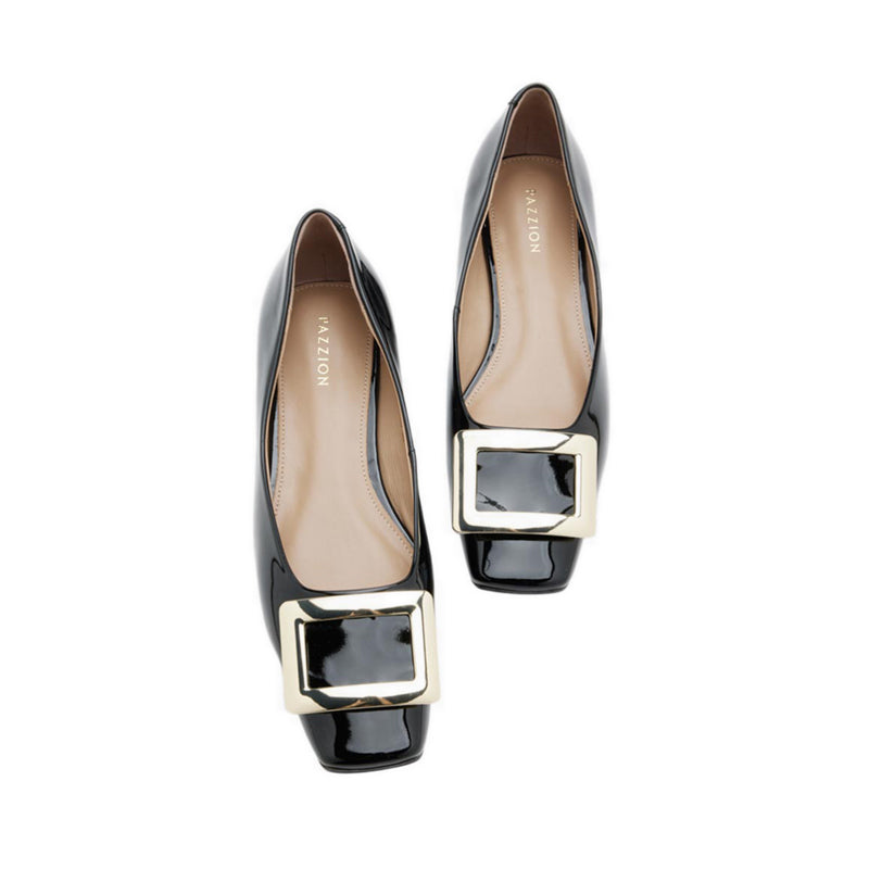 Women's Marlie Buckle Patent Leather Low Heels - Black