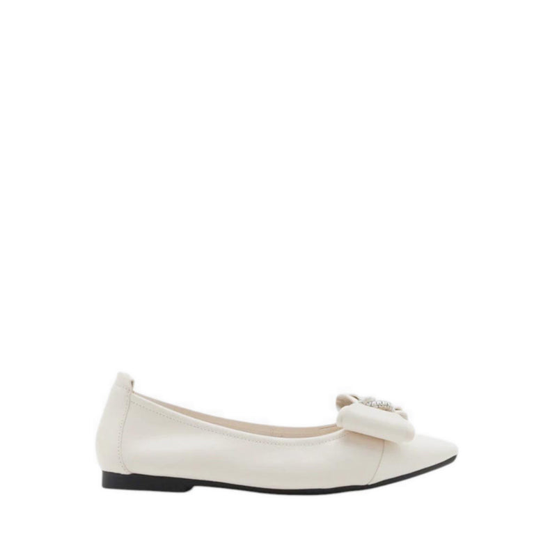 Melva Bow Pointed Toe Flats - Beige