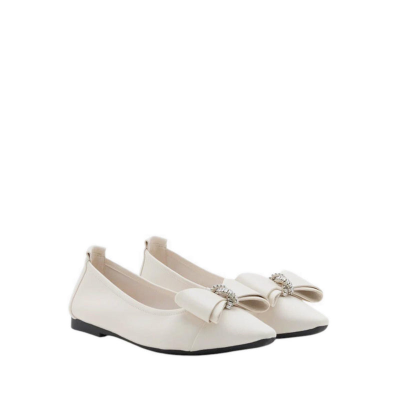 Melva Bow Pointed Toe Flats - Beige