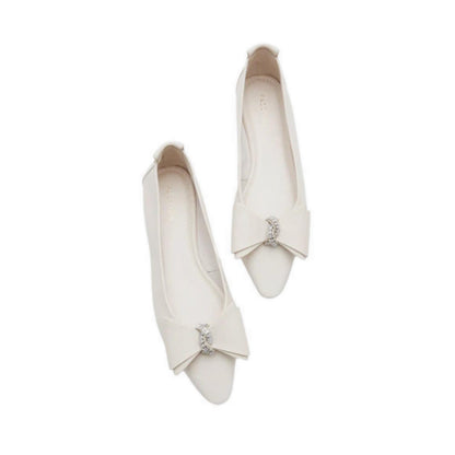 Melva Bow Pointed Toe Flats - Beige