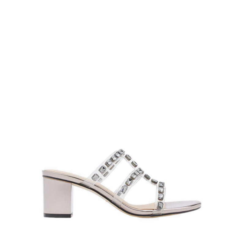 Miuccia Diamante Embellished Block Heel Sandals - Grey