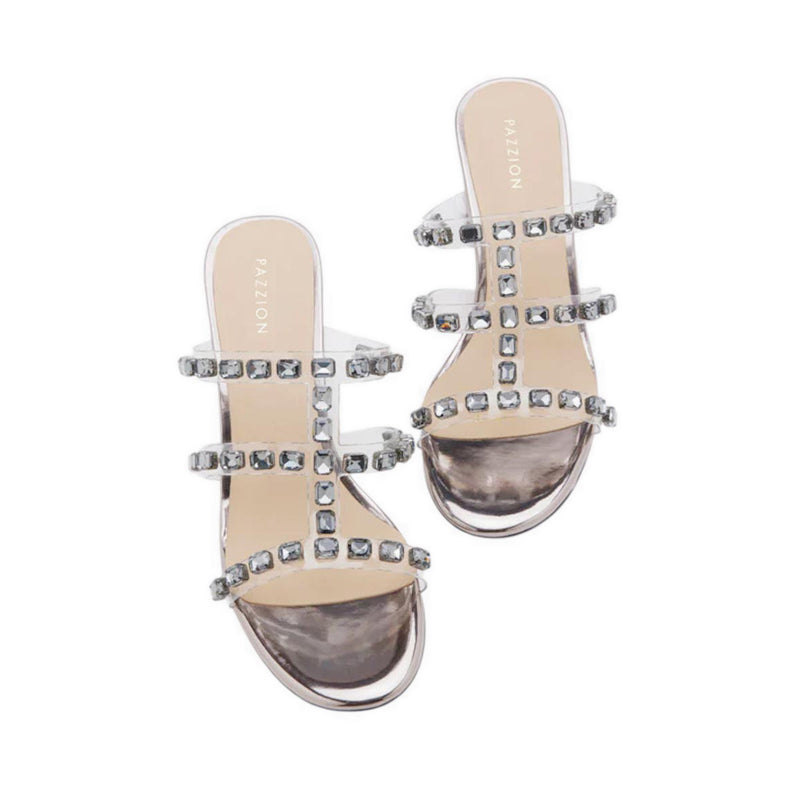 Miuccia Diamante Embellished Block Heel Sandals - Grey