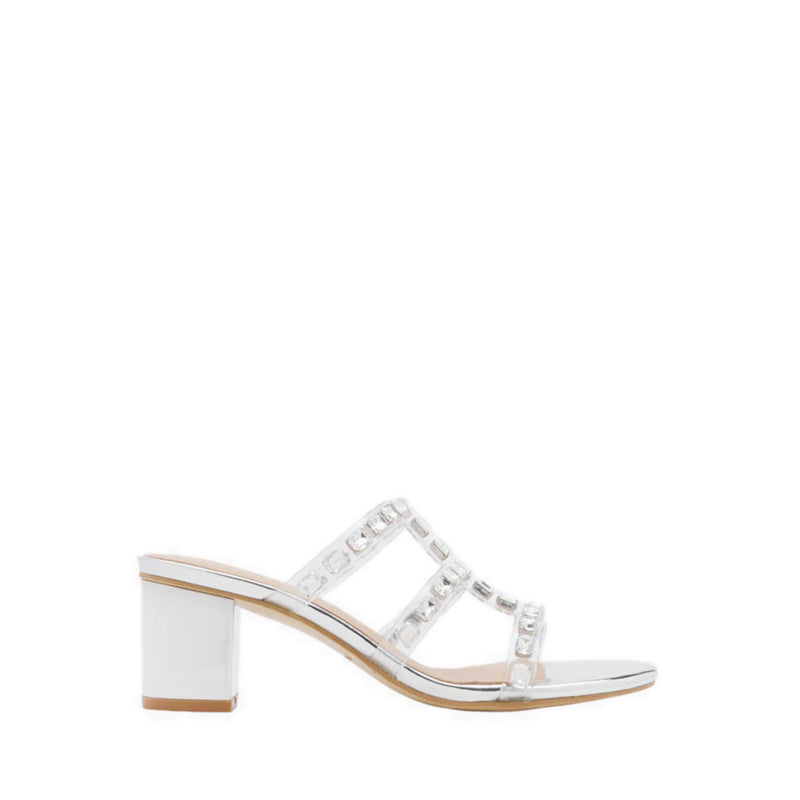 Miuccia Diamante Embellished Block Heel Sandals - Silver