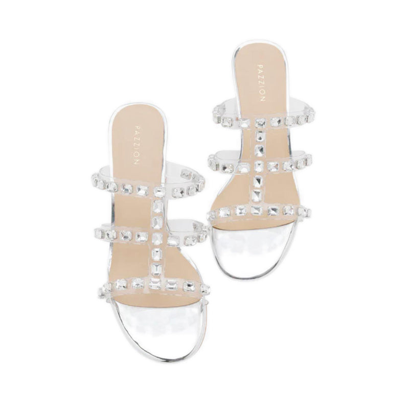 Miuccia Diamante Embellished Block Heel Sandals - Silver