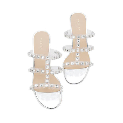 Miuccia Diamante Embellished Block Heel Sandals - Silver