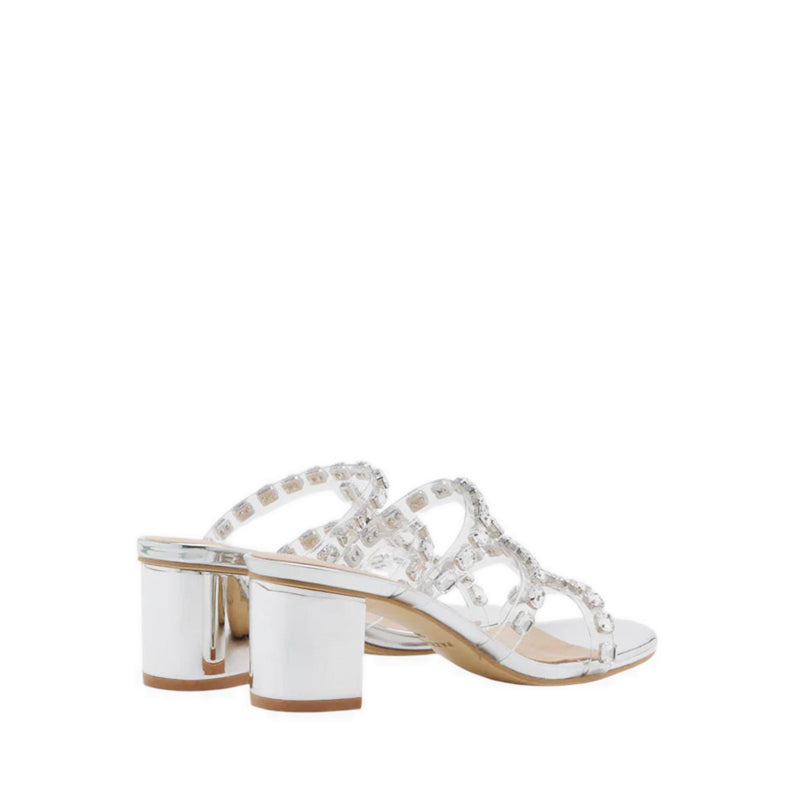 Miuccia Diamante Embellished Block Heel Sandals - Silver