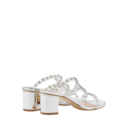Miuccia Diamante Embellished Block Heel Sandals - Silver