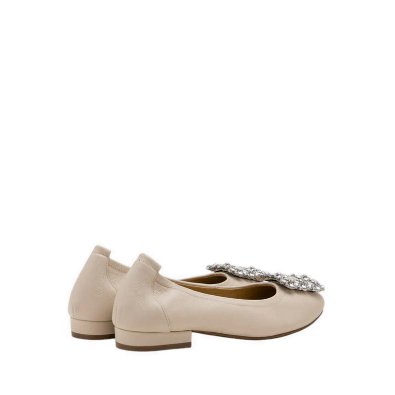 Oriole Embellished Buckle Ballet Flats - Beige